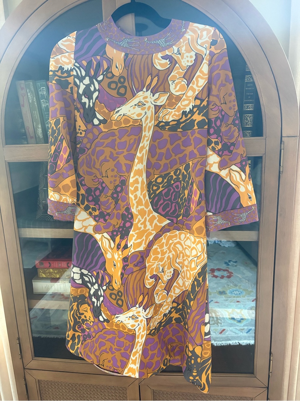 Women’s Giraffe-Print Shift Dress in Purple & Orange